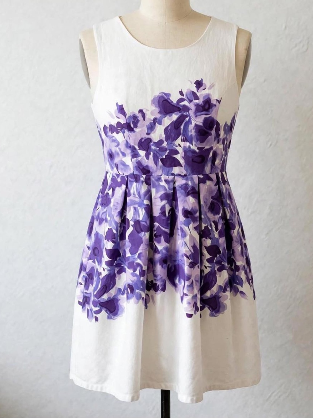 Ricki’s Purple White Watercolor Floral Midi Dress Sleeveless Pleated Size 14